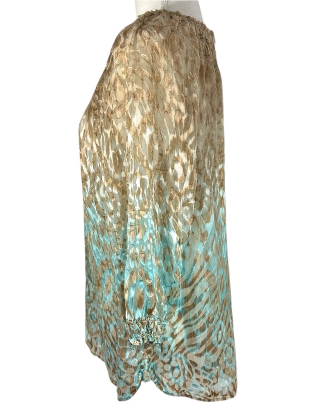 Chico's Teal/Tan Peasant Lightweight Blouse - Size 2 / Large - Picture 5 of 7